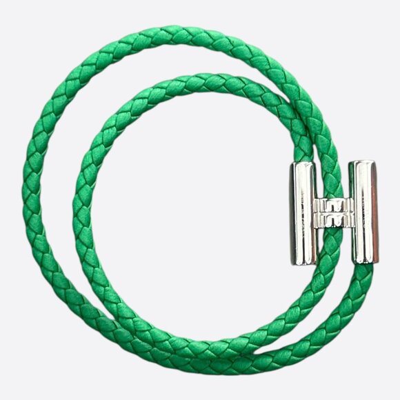 Hermes Green Swift & Palladium Hardware Tournis Tresse Bracelet